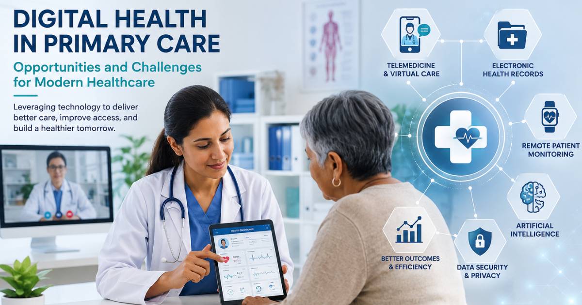 Doctor using digital health technology during a primary care consultation