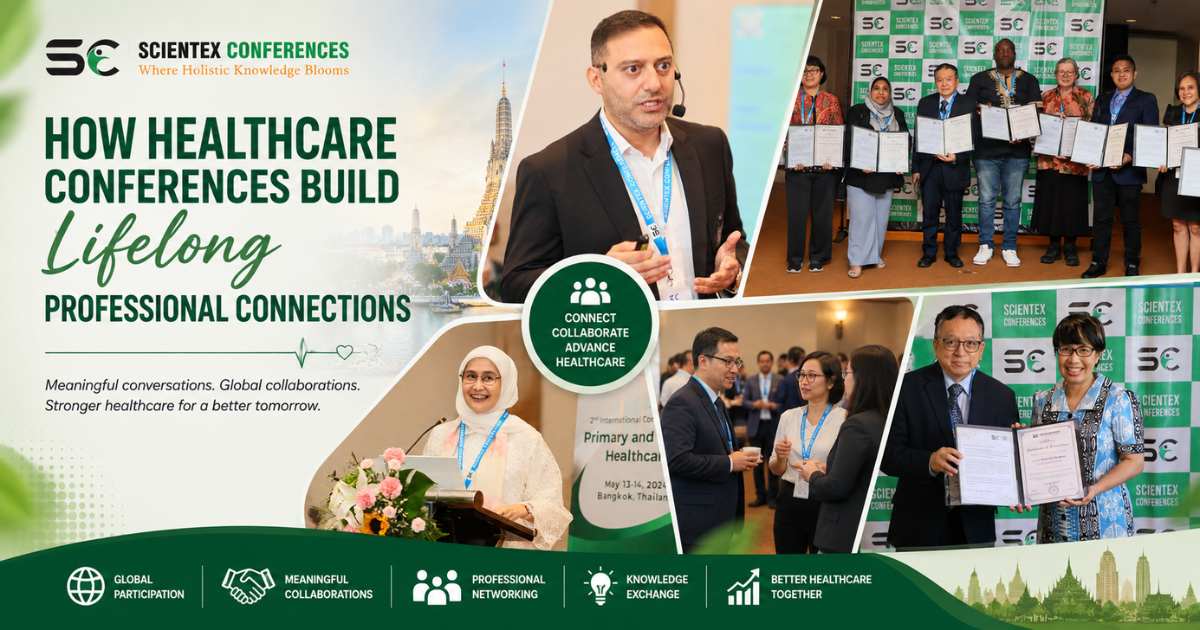 Healthcare professionals networking and collaborating during an international primary care conference.